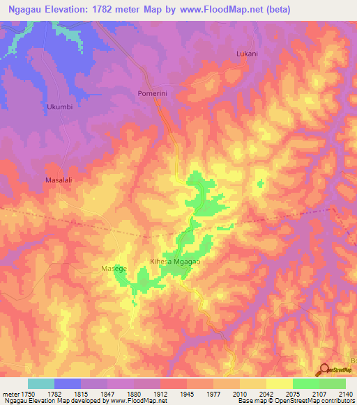 Ngagau,Tanzania Elevation Map