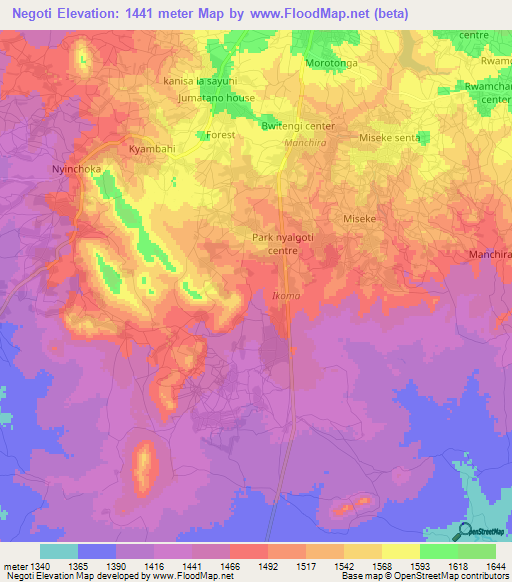 Negoti,Tanzania Elevation Map