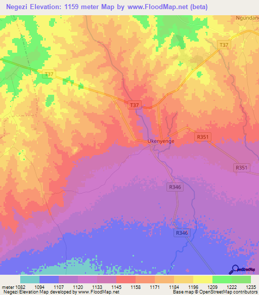 Negezi,Tanzania Elevation Map