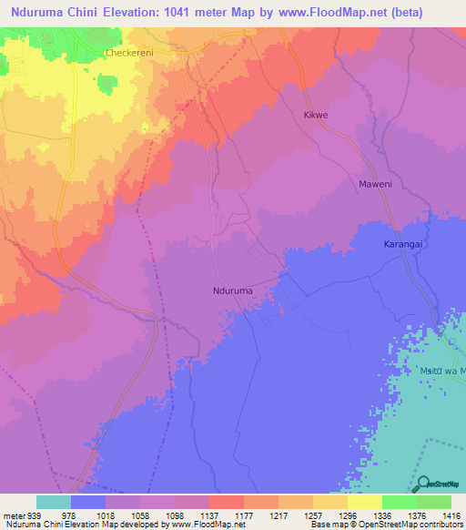 Nduruma Chini,Tanzania Elevation Map