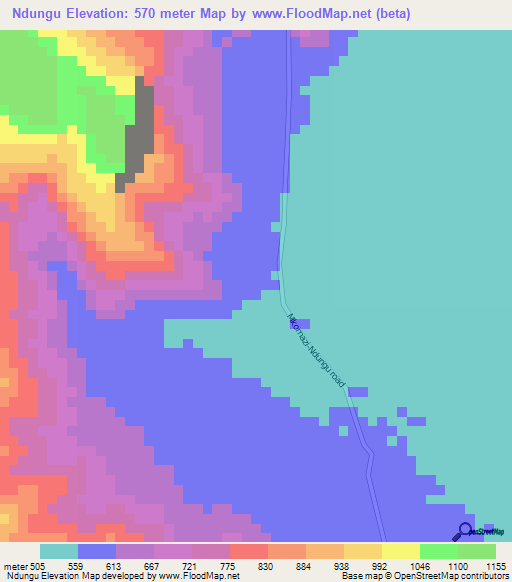 Ndungu,Tanzania Elevation Map