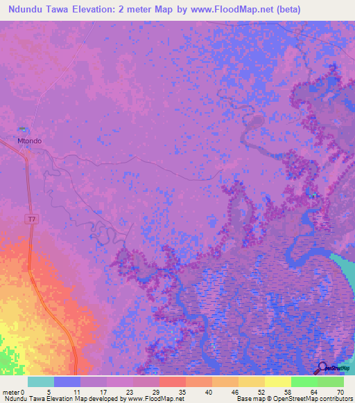 Ndundu Tawa,Tanzania Elevation Map