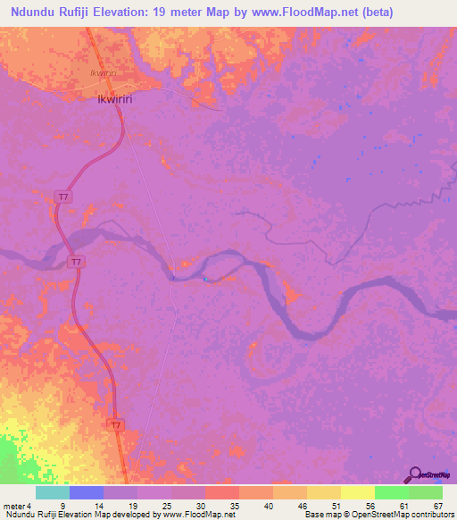 Ndundu Rufiji,Tanzania Elevation Map