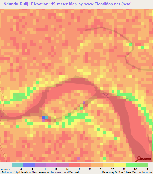 Ndundu Rufiji,Tanzania Elevation Map