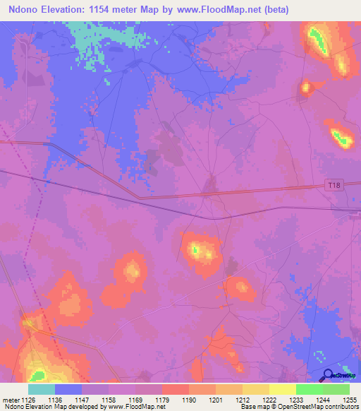 Ndono,Tanzania Elevation Map