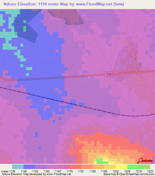 Ndono,Tanzania Elevation Map