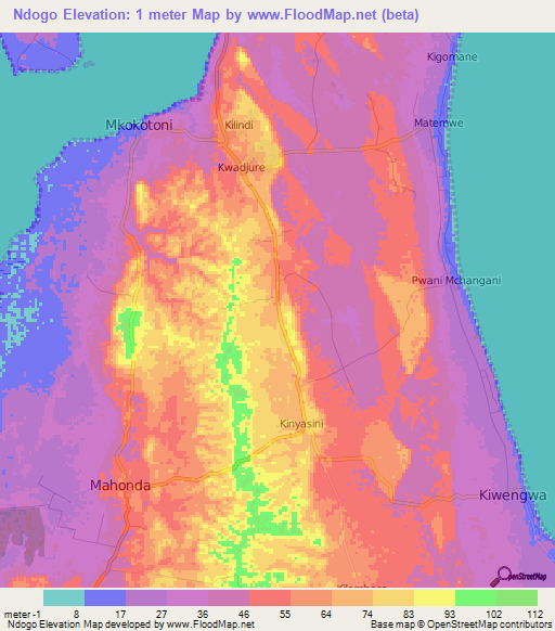 Ndogo,Tanzania Elevation Map