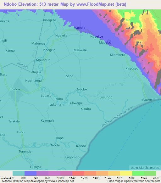 Ndobo,Tanzania Elevation Map