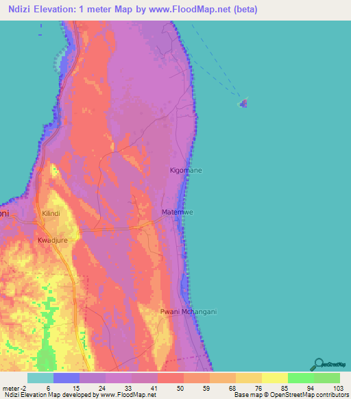 Ndizi,Tanzania Elevation Map