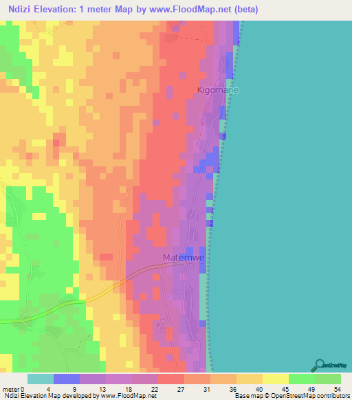 Ndizi,Tanzania Elevation Map