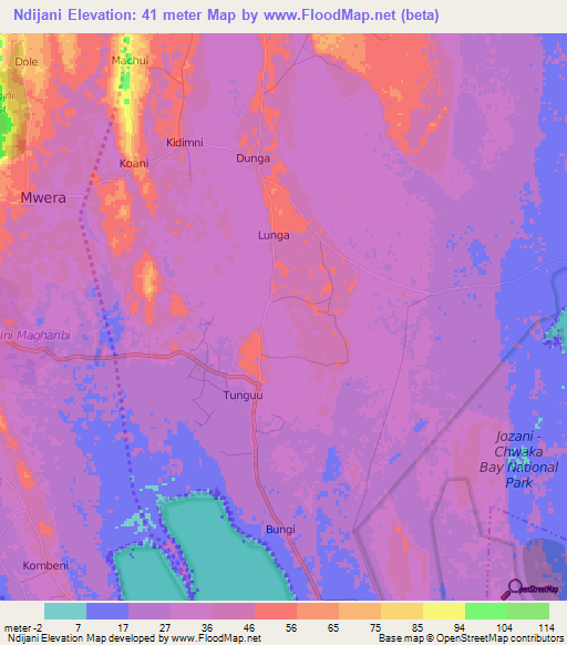 Ndijani,Tanzania Elevation Map