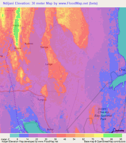 Ndijani,Tanzania Elevation Map