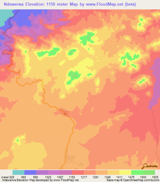 Ndewerwa,Tanzania Elevation Map