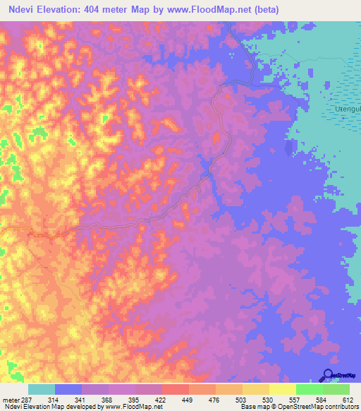 Ndevi,Tanzania Elevation Map