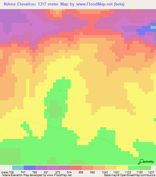 Ndene,Tanzania Elevation Map