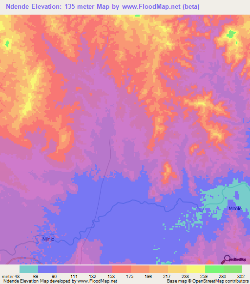 Ndende,Tanzania Elevation Map