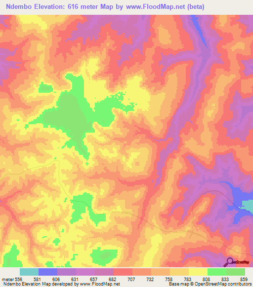 Ndembo,Tanzania Elevation Map