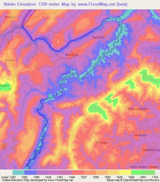 Ndeke,Tanzania Elevation Map