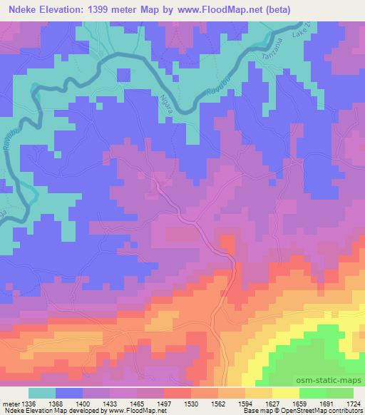 Ndeke,Tanzania Elevation Map