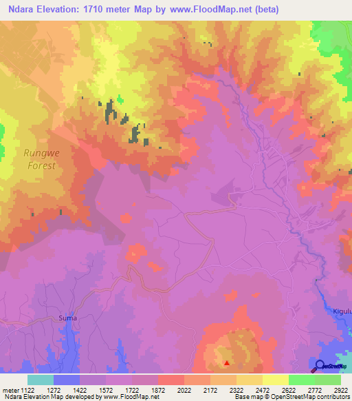 Ndara,Tanzania Elevation Map