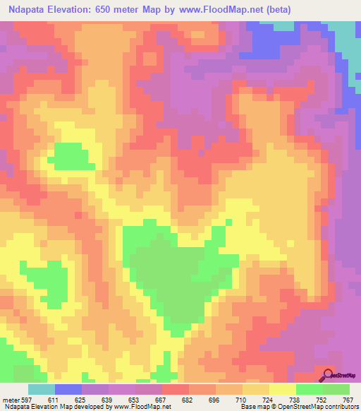 Ndapata,Tanzania Elevation Map