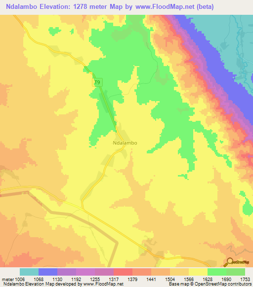 Ndalambo,Tanzania Elevation Map