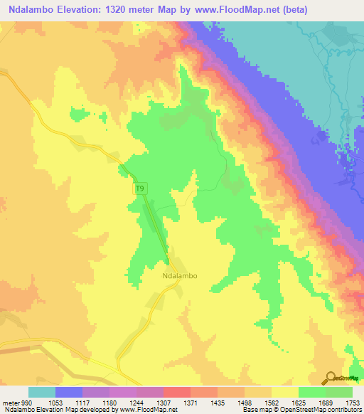 Ndalambo,Tanzania Elevation Map