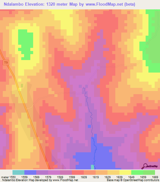 Ndalambo,Tanzania Elevation Map