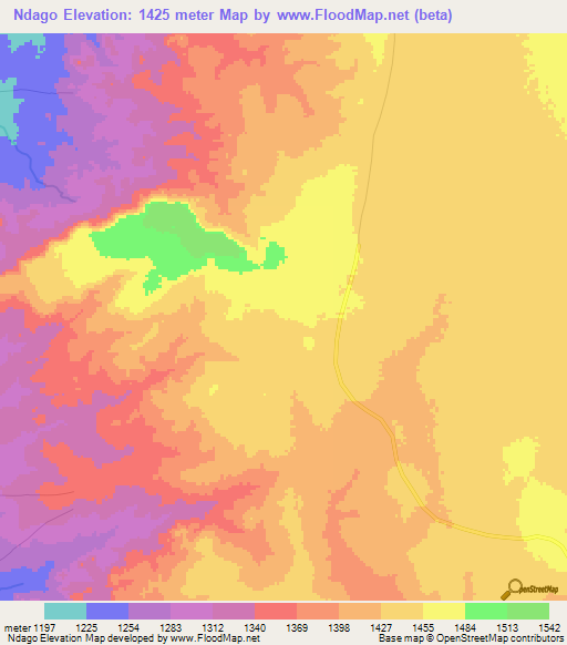 Ndago,Tanzania Elevation Map