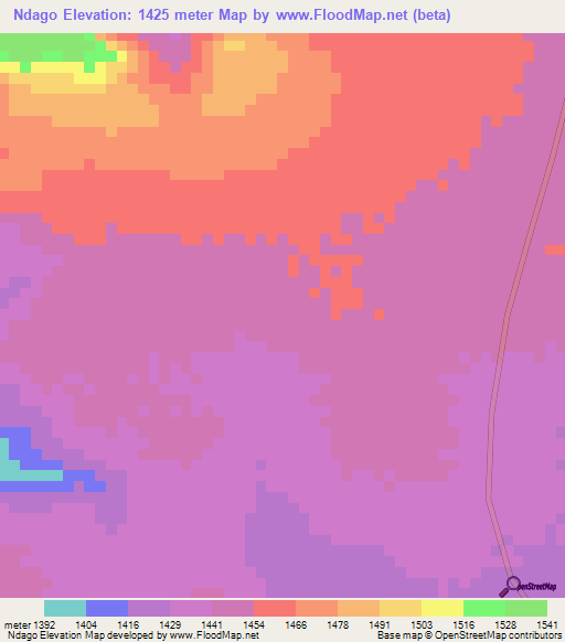 Ndago,Tanzania Elevation Map