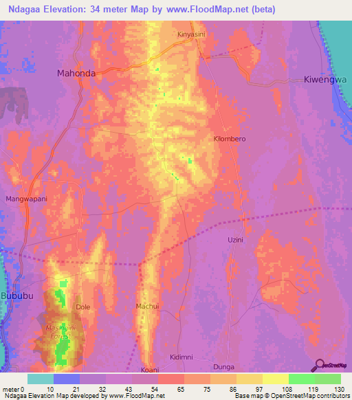 Ndagaa,Tanzania Elevation Map