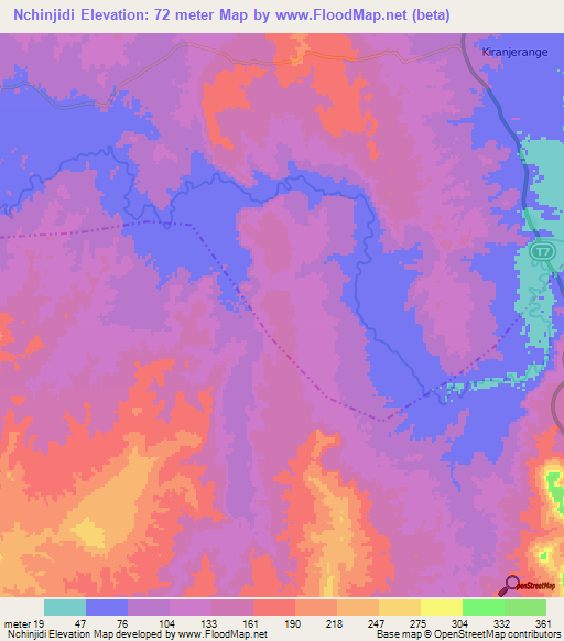 Nchinjidi,Tanzania Elevation Map