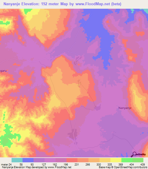 Nanyanje,Tanzania Elevation Map