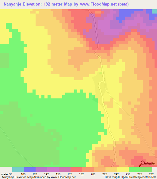 Nanyanje,Tanzania Elevation Map