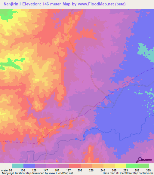 Nanjirinji,Tanzania Elevation Map