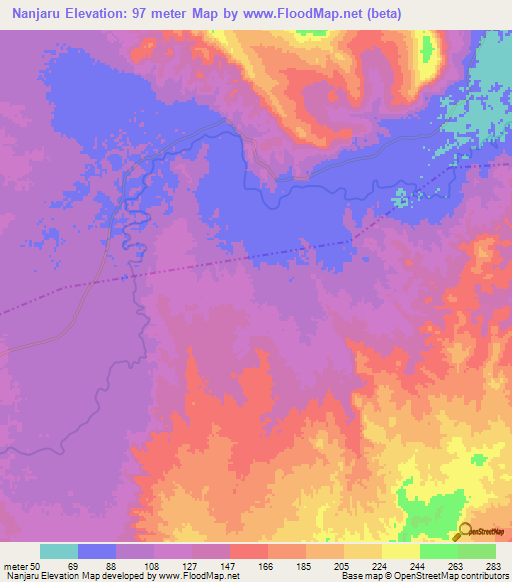 Nanjaru,Tanzania Elevation Map