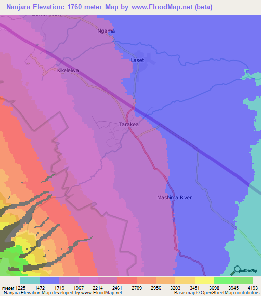 Nanjara,Tanzania Elevation Map