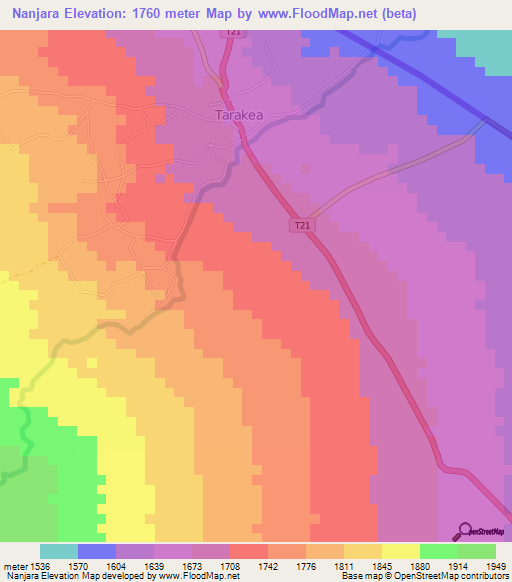 Nanjara,Tanzania Elevation Map