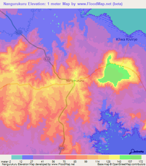 Nangurukuru,Tanzania Elevation Map