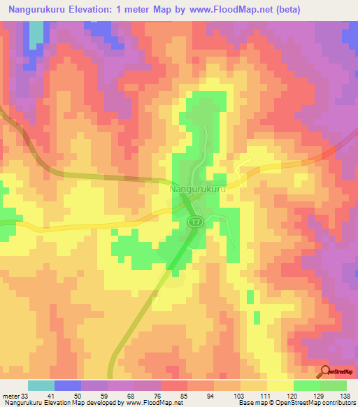 Nangurukuru,Tanzania Elevation Map