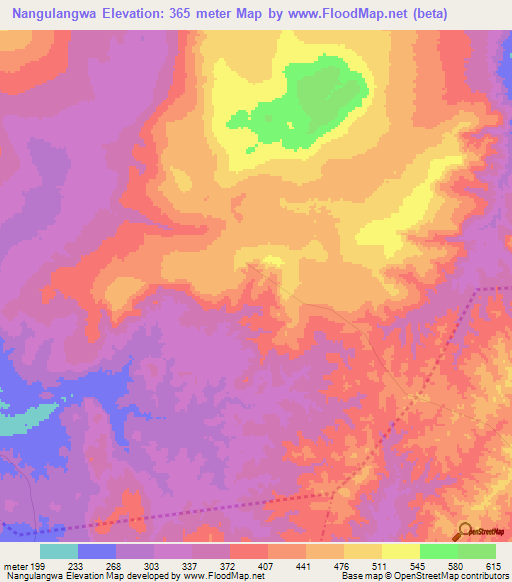 Nangulangwa,Tanzania Elevation Map