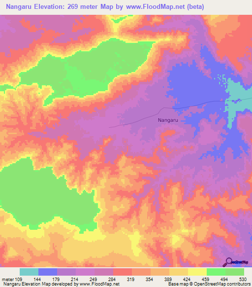 Nangaru,Tanzania Elevation Map