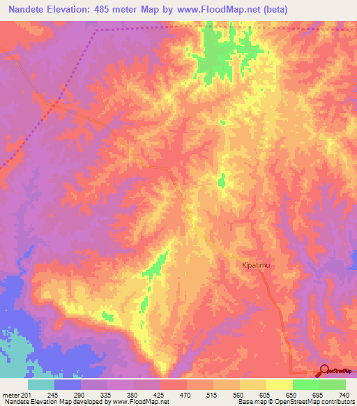 Nandete,Tanzania Elevation Map