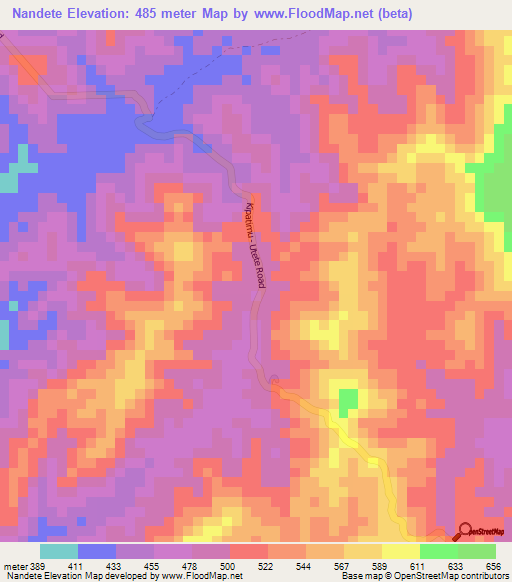 Nandete,Tanzania Elevation Map