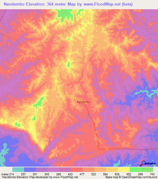 Nandembo,Tanzania Elevation Map