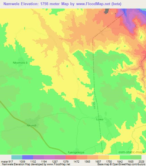 Namwele,Tanzania Elevation Map