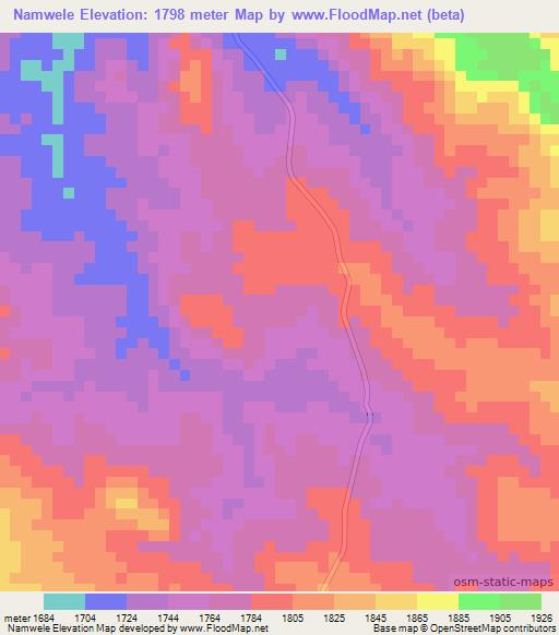 Namwele,Tanzania Elevation Map