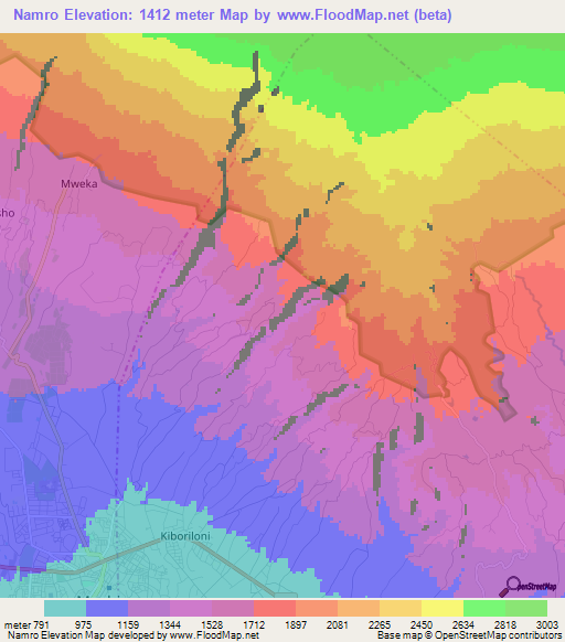 Namro,Tanzania Elevation Map