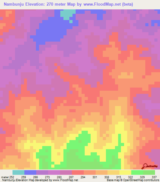 Nambunju,Tanzania Elevation Map