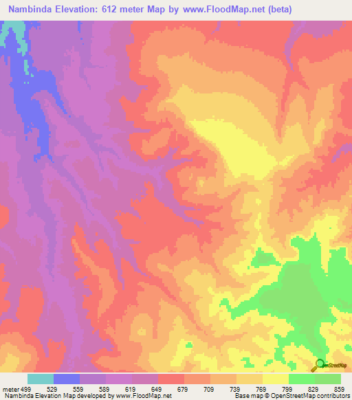 Nambinda,Tanzania Elevation Map